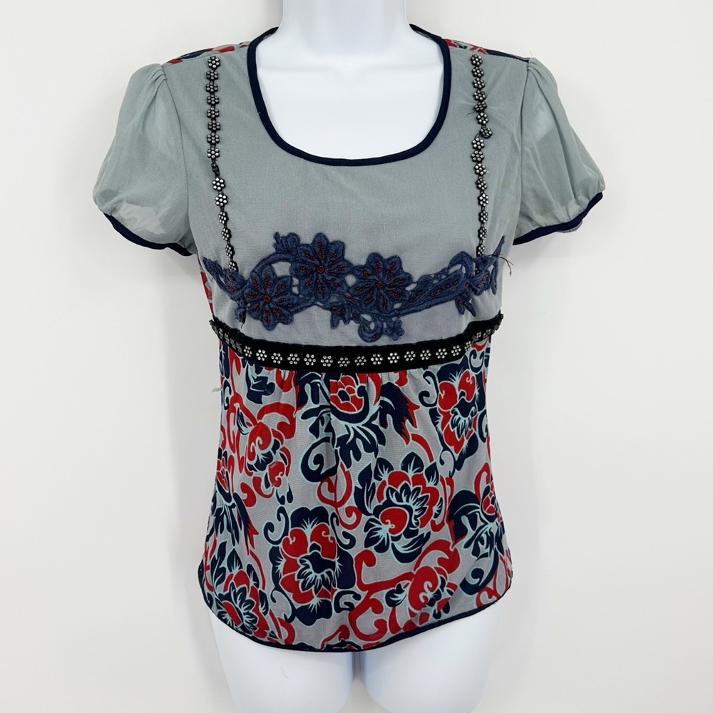 Vintage Y2K Fairycore Short Sleeve Shirt Size Juniors Large Whimsical Boho